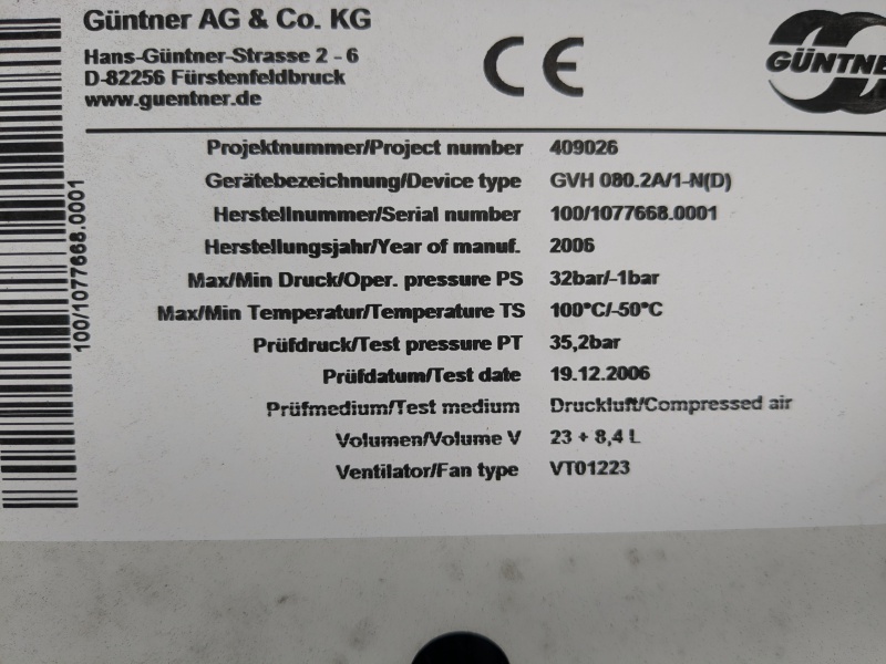 Axiallüfterverflüssiger Güntner GVH 080.2A/1-N(D) Kondensator für Kälteanlagen luftgekühlt